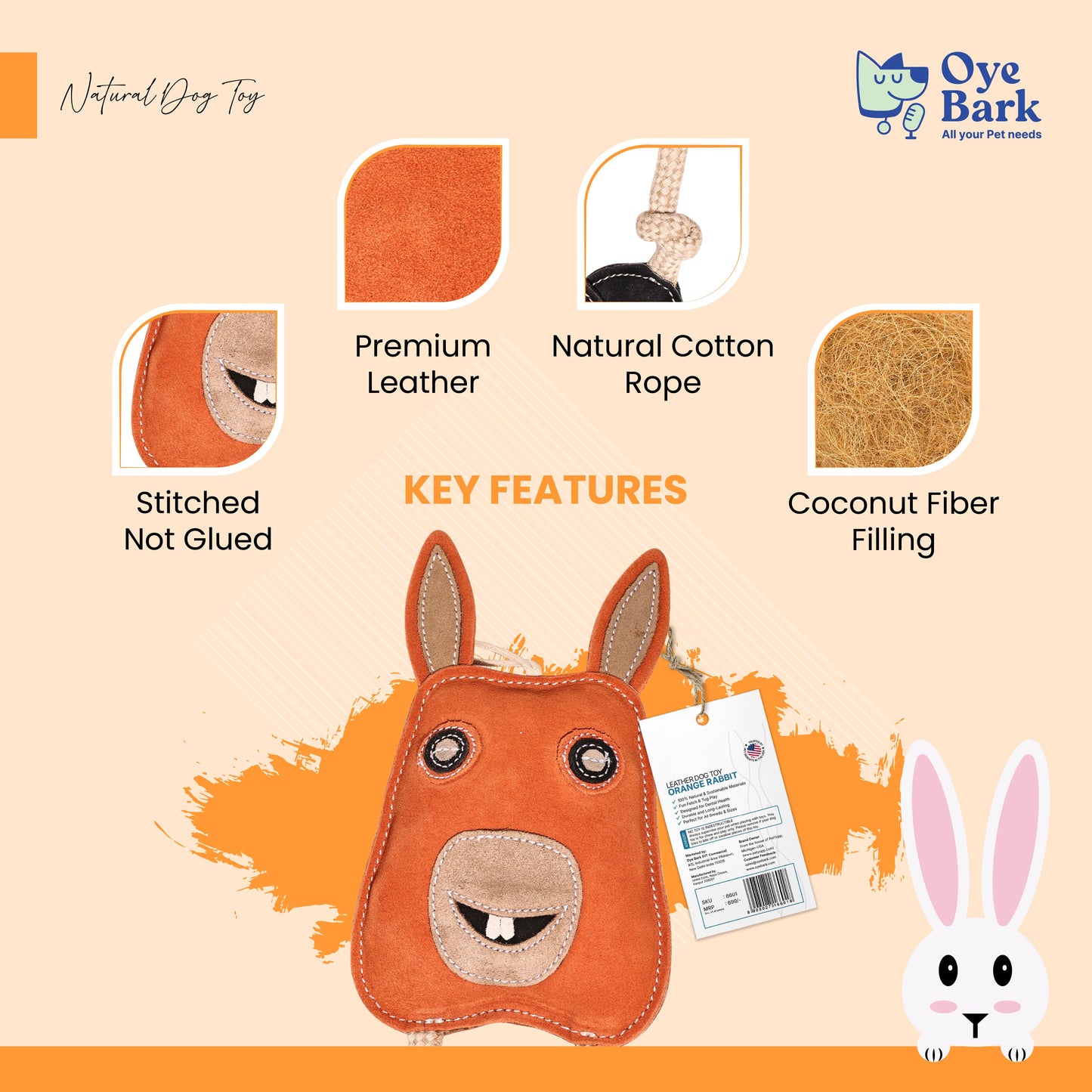 Orange Rabbit Chew Toy